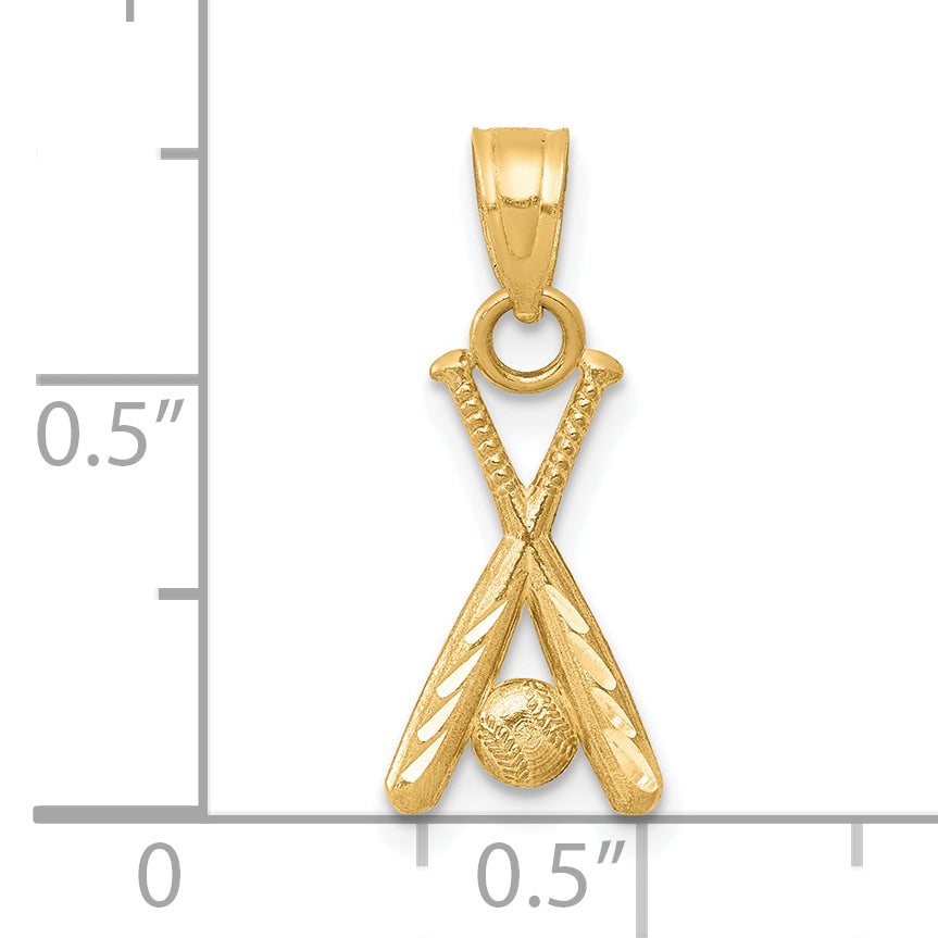 10K Gold Baseball Pendant with Bats  Polished, Solid, Themed Charm