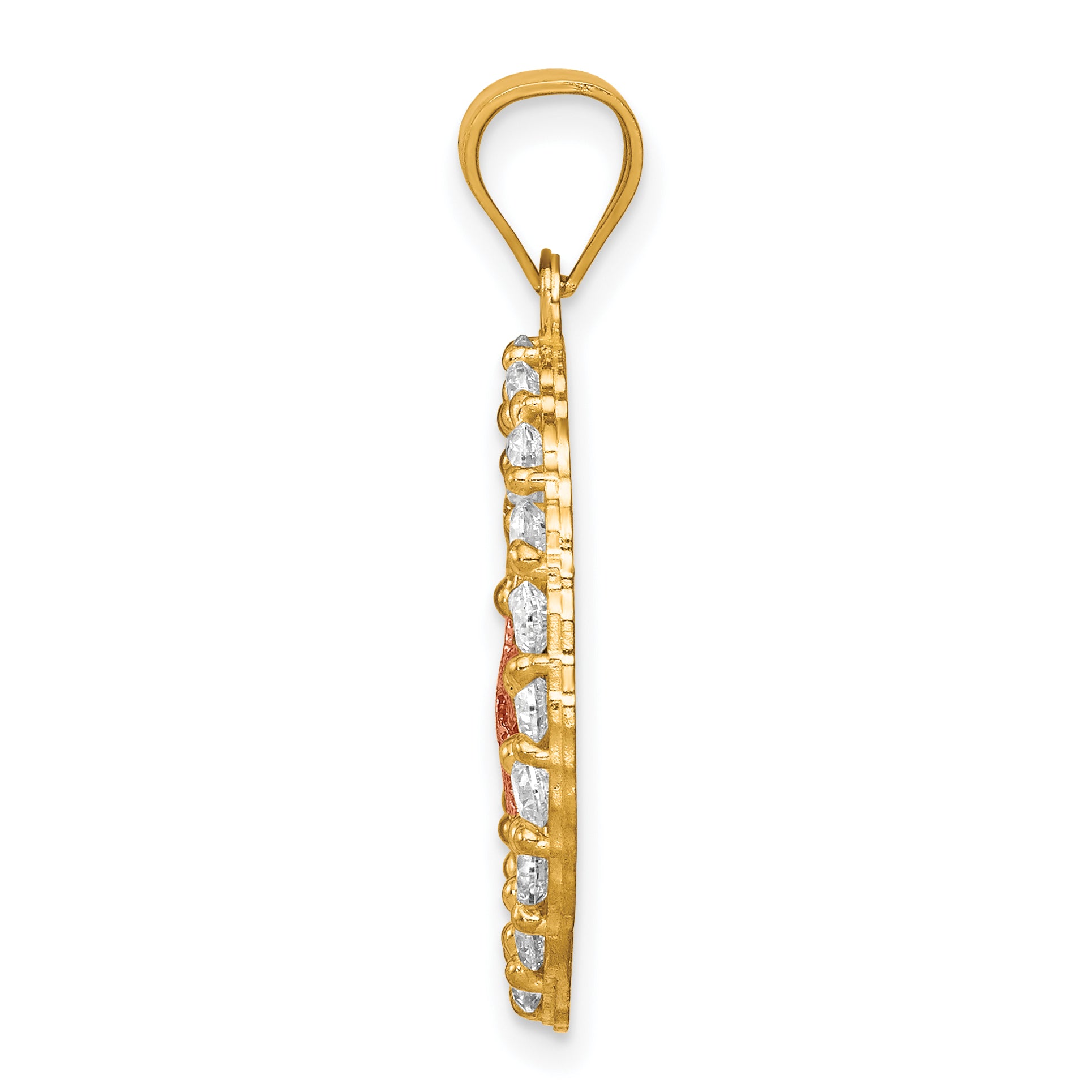 10K Two-Tone Gold Cross Pendant with CZ Stones and Polished Finish