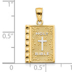 10K Yellow Gold Holy Bible Charm with Polished Rhodium Accents