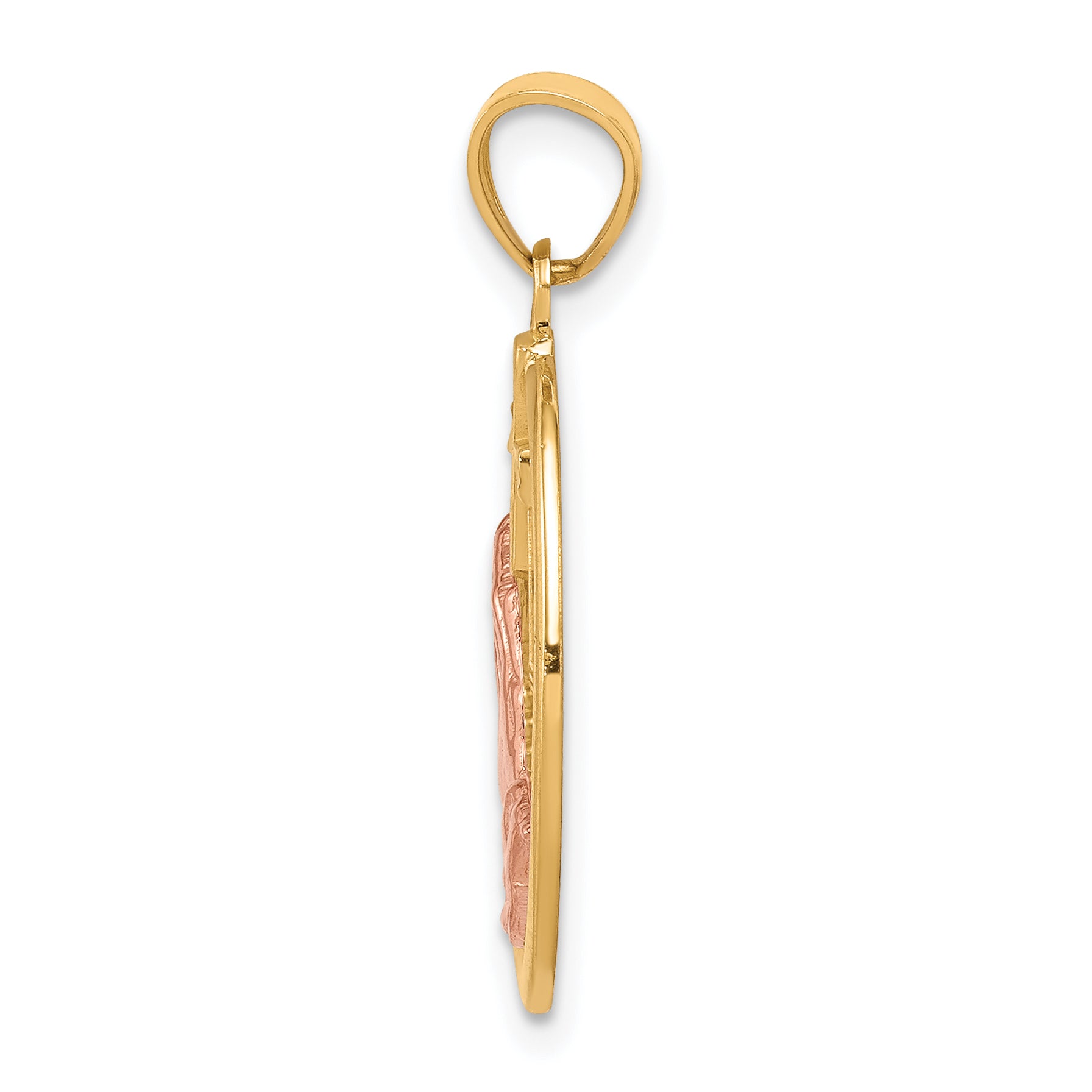 10K Two-Tone Gold Praying Hands Pendant with Polished Solid Design