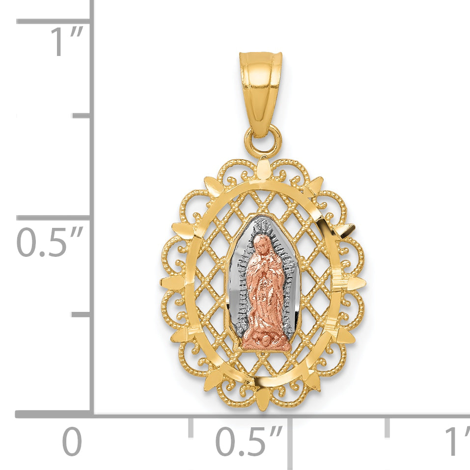 10K Two-Tone Gold Our Lady of Guadalupe Pendant with Rhodium Accents, Polished Finish