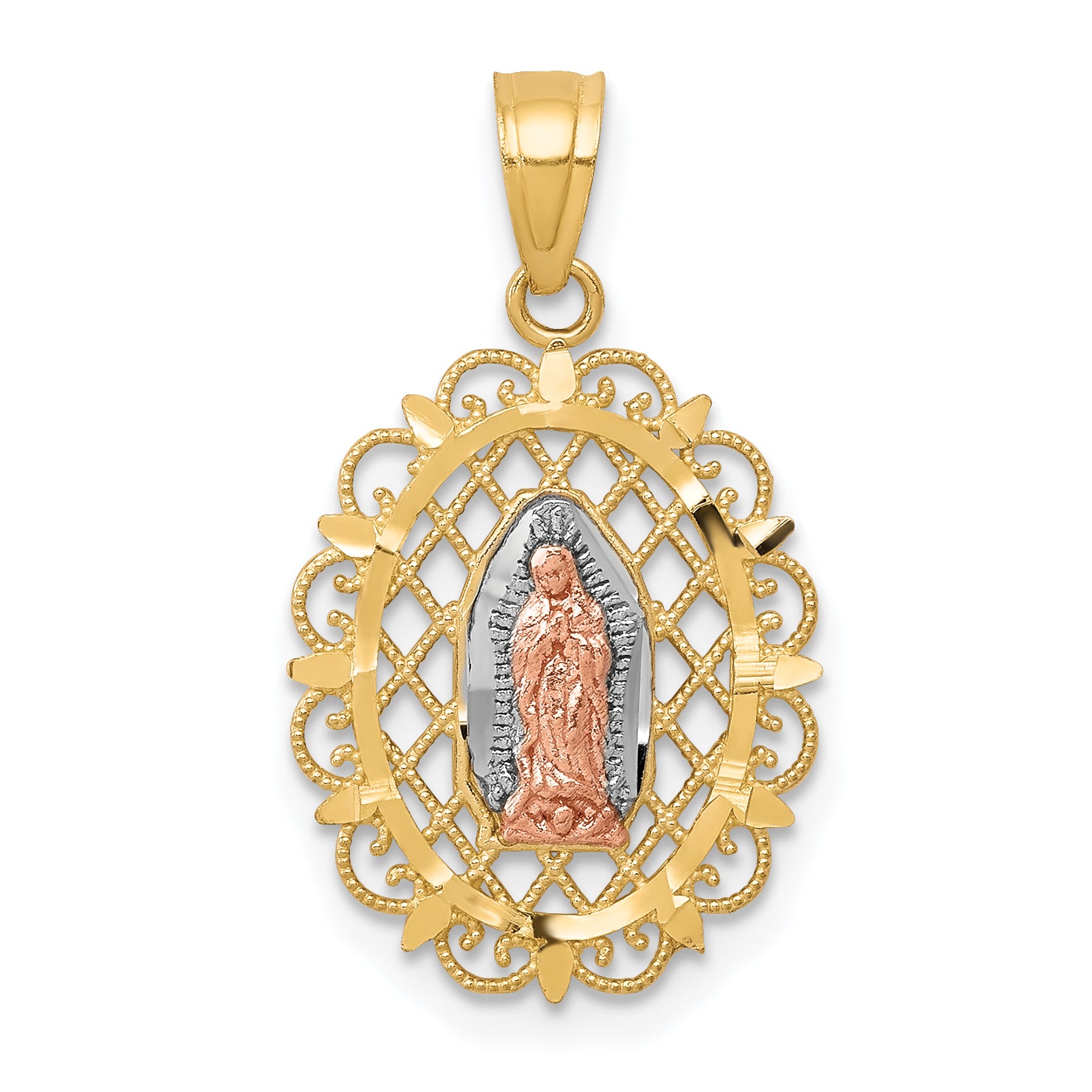 10k Two-tone with White Rhodium Our Lady of Guadalupe Pendant