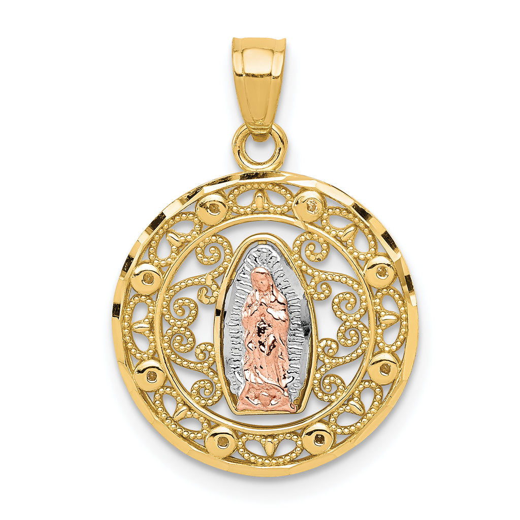 10k Two-tone with White Rhodium Our Lady of Guadalupe Pendant