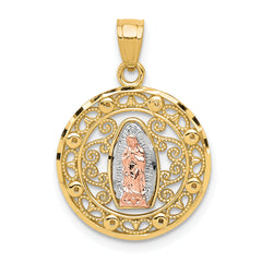 10k Two-tone with White Rhodium Our Lady of Guadalupe Pendant