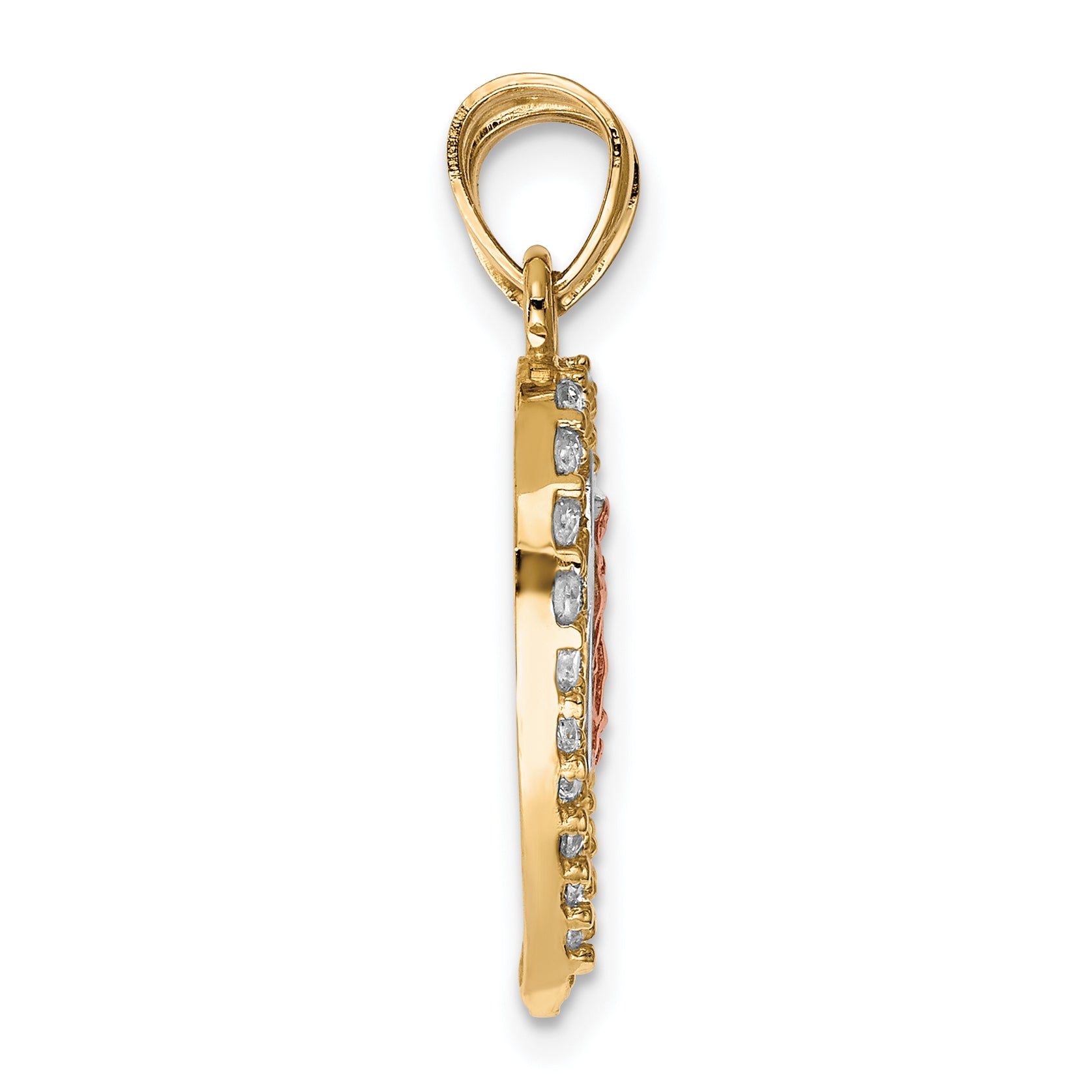 10K Two-Tone Gold Religious CZ Break-Apart Heart Pendant with Rhodium Accent Secondary image
