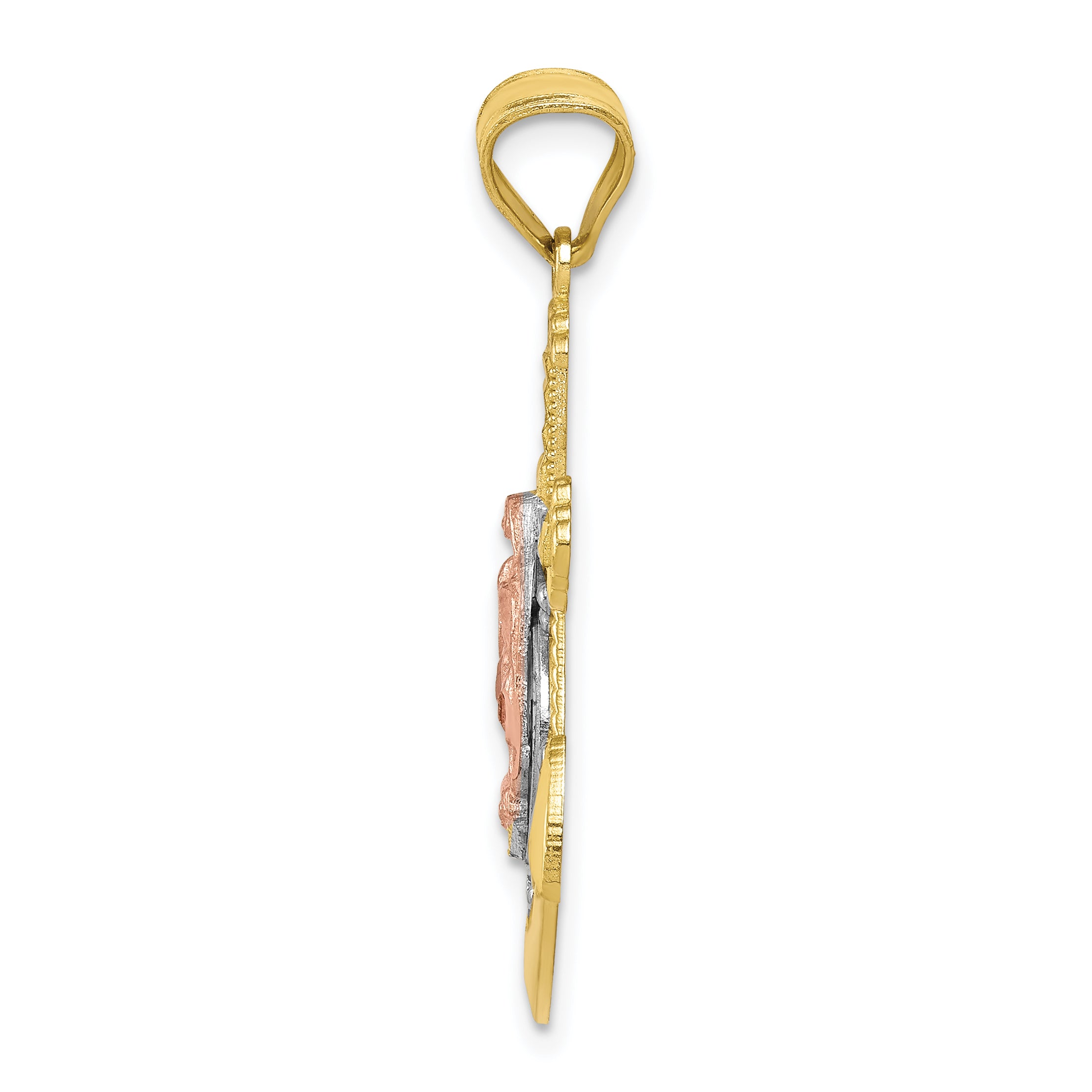 10K Two-Tone Gold Mariner Blessed Mother Pendant with Rhodium Finish