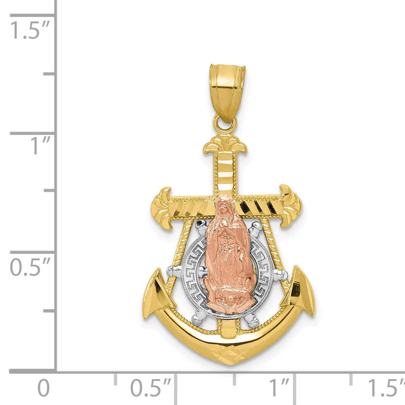 10K Two-Tone Gold Mariner Blessed Mother Pendant with Rhodium Finish