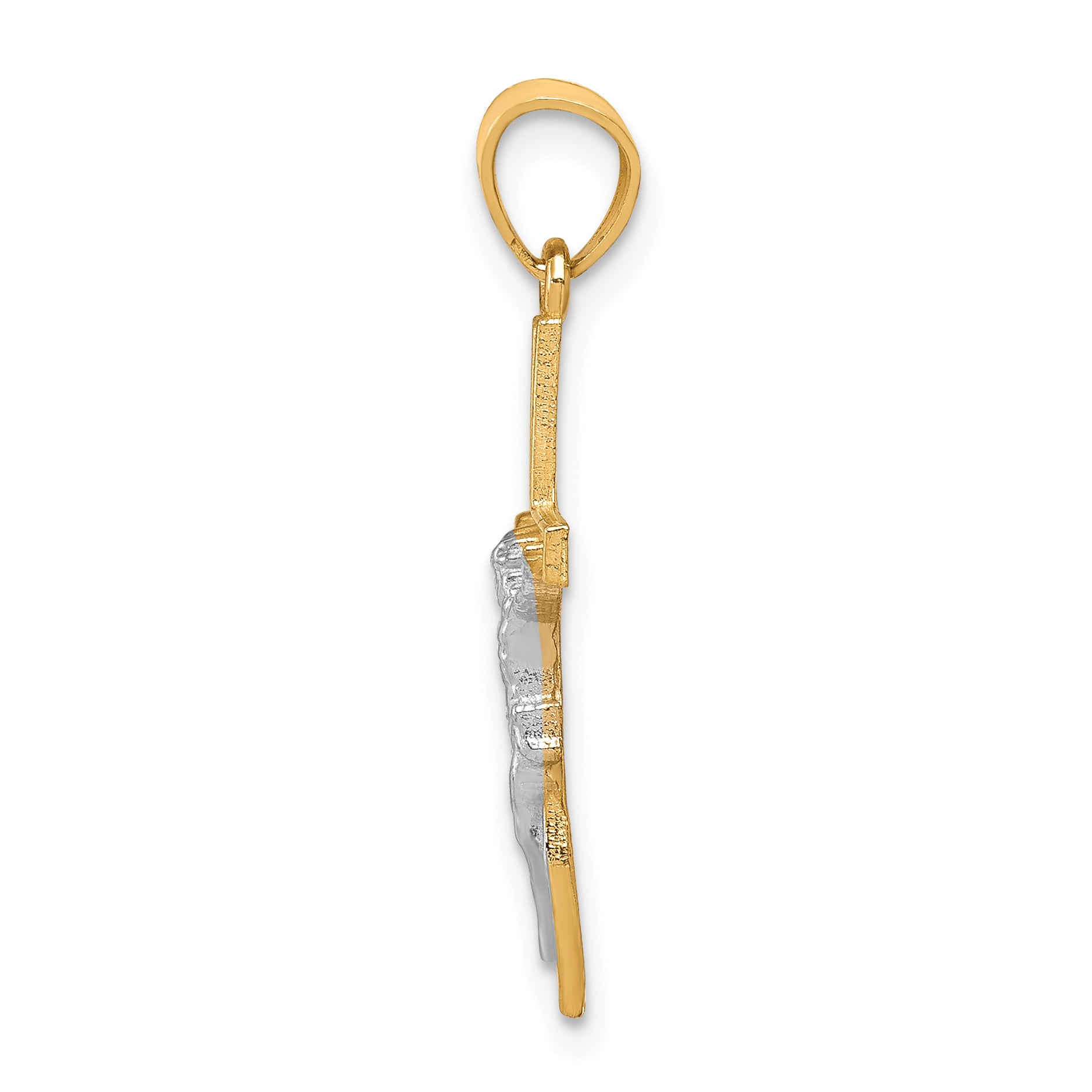 10K Gold Crucifix Pendant with Rhodium Accents  Polished, Solid Design