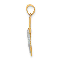 10K Gold Crucifix Pendant with Rhodium Accents  Polished, Solid Design