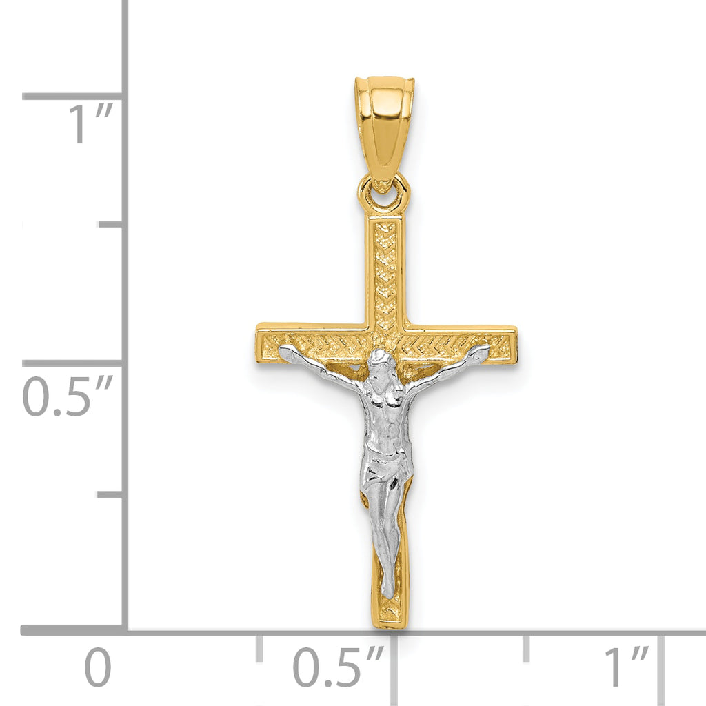 10K Gold Crucifix Pendant with Rhodium Accents  Polished, Solid Design