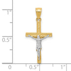 10K Gold Crucifix Pendant with Rhodium Accents  Polished, Solid Design