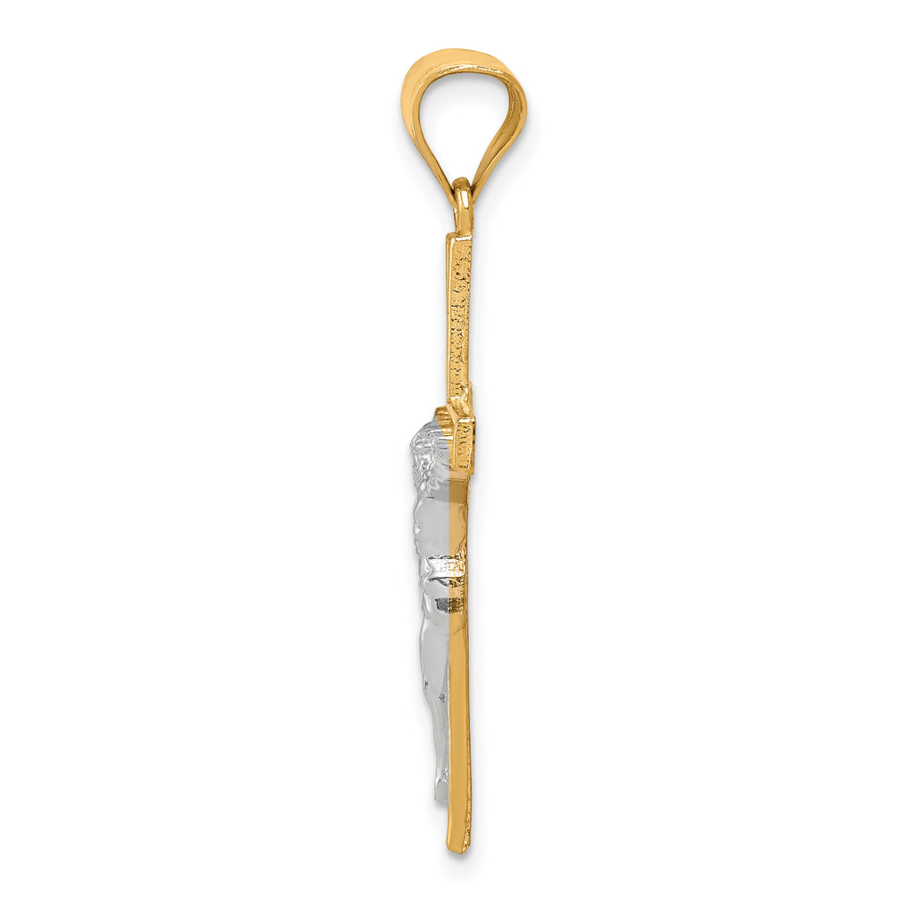 10K Gold Crucifix Pendant with Rhodium Accent Polished Finish