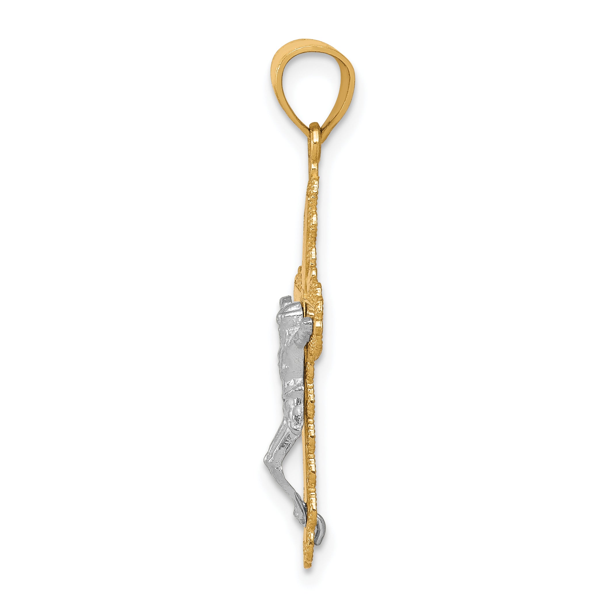 10K Gold Crucifix Pendant with Rhodium Filigree Polished Finish Secondary image