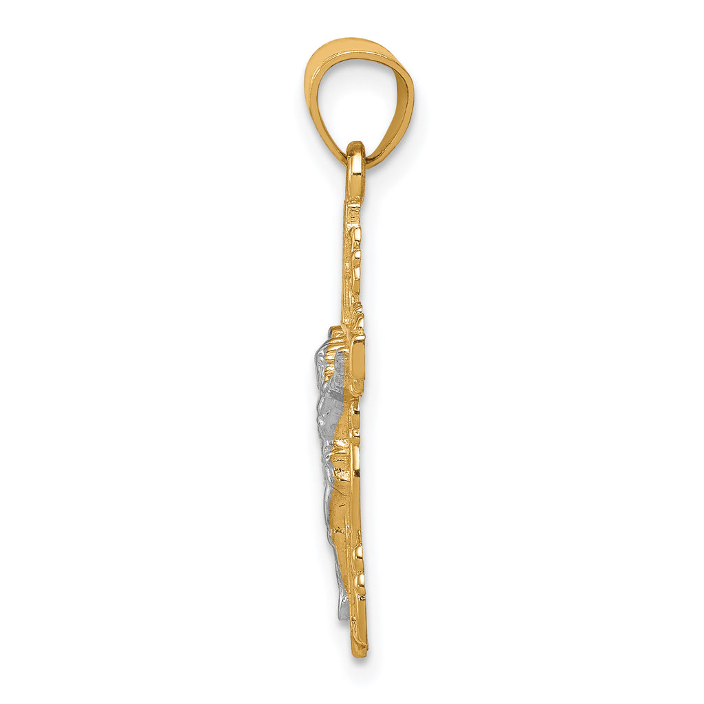 10K Yellow Gold Crucifix Pendant with Rhodium Accents Polished Finish