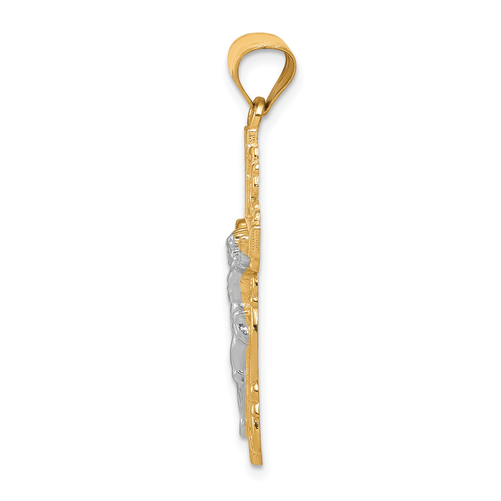 10K Gold Crucifix Pendant with Rhodium Accents, Polished Finish