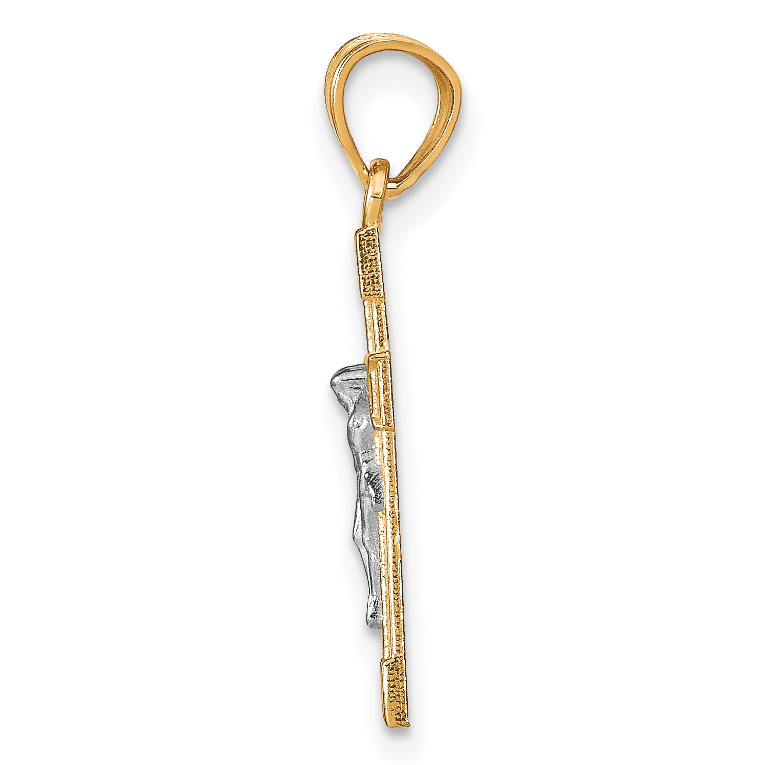 10K Gold Crucifix Pendant with Rhodium Accents, Polished Finish Secondary image