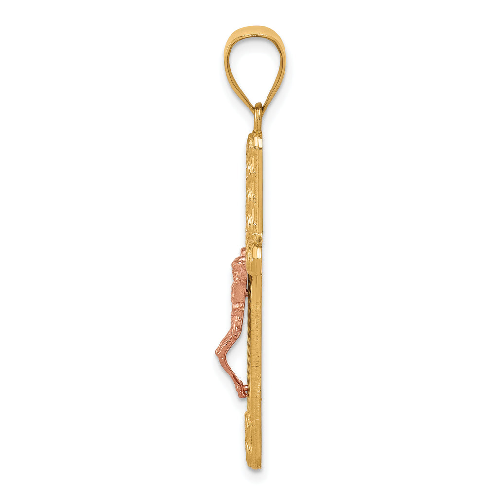 10K Two-Tone Gold CZ Crucifix Pendant with Polished Finish