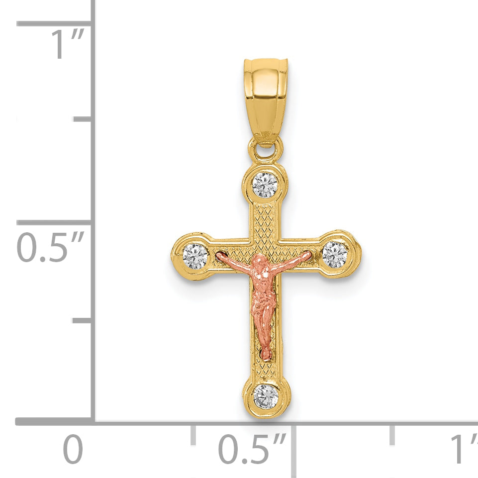 Crucifix Pendant in 10K Two-Tone Yellow & Rose Gold with CZ