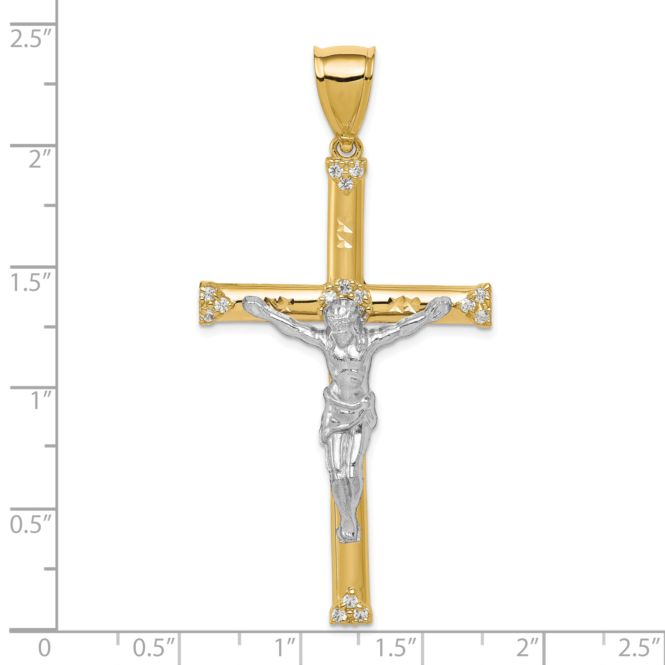 10K w/ Rhodium CZ Crucifix Pendant