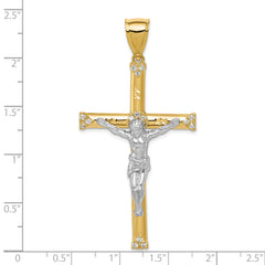 10K Gold Rhodium-Plated Cubic Zirconia Crucifix Pendant  Polished & Solid