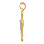 10K Gold Fleur De Lis Crucifix Pendant with Rhodium Accents Polished Finish