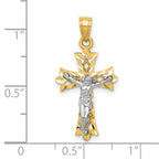 10K Gold Crucifix Pendant with Rhodium Filigree Polished Finish