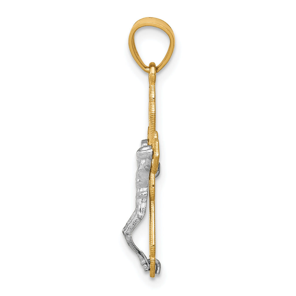 10K Gold Rhodium Filigree Crucifix Pendant Polished Elegant Finish