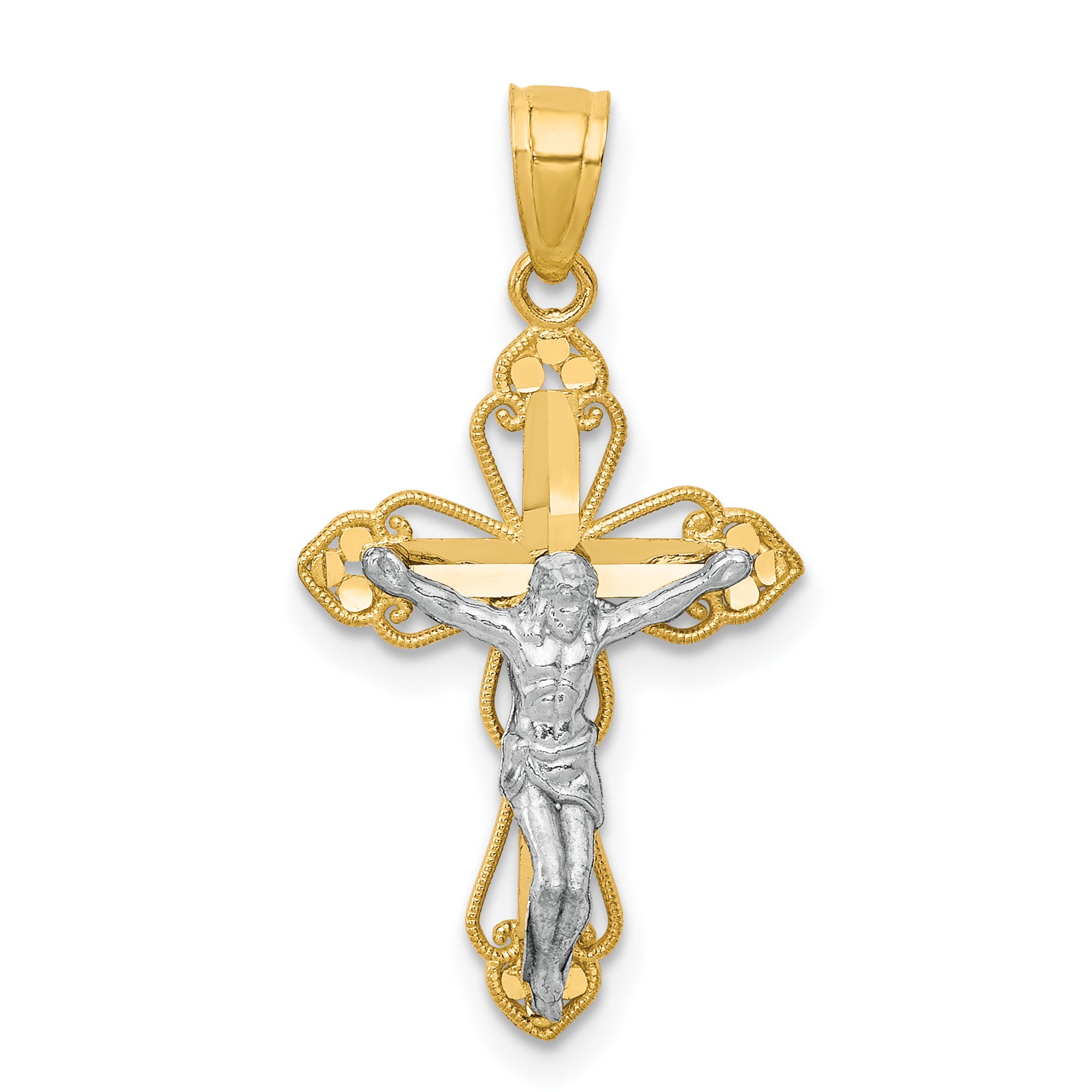 10K w/Rhodium Filigree Crucifix Pendant Main image