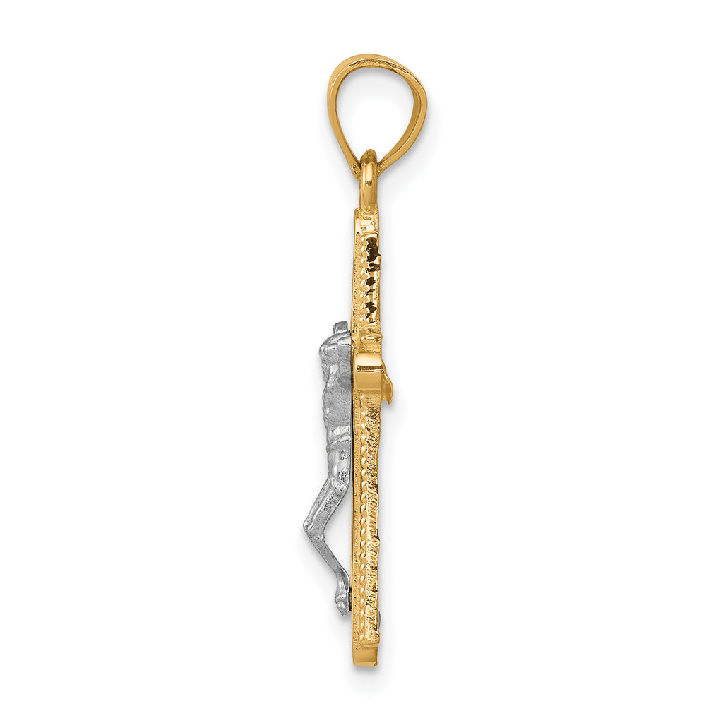 10K Gold Crucifix Pendant with Rhodium Accents, Polished Finish, 30mm