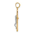 10K Gold Crucifix Pendant with Rhodium Accents, Polished Finish, 30mm