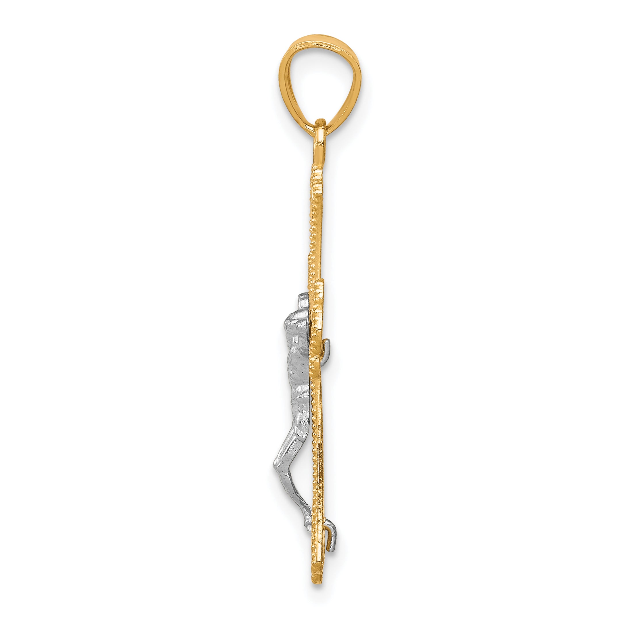 10K Gold Polished Crucifix Pendant with Rhodium Diamond-Cut Detailing Secondary image