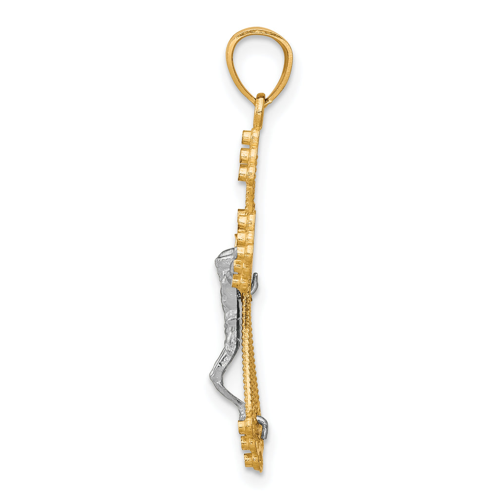 10K Gold & Rhodium Crucifix Pendant with Polished Finish Solid Craftsmanship