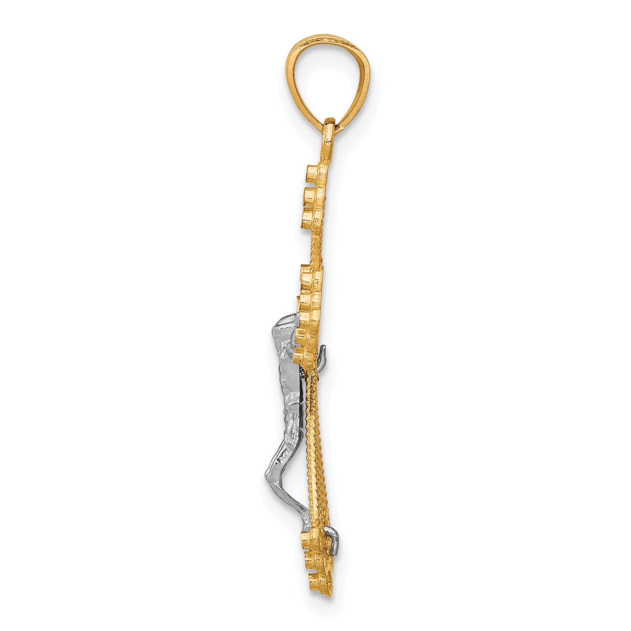 10K Gold & Rhodium Crucifix Pendant with Polished Finish Solid Craftsmanship