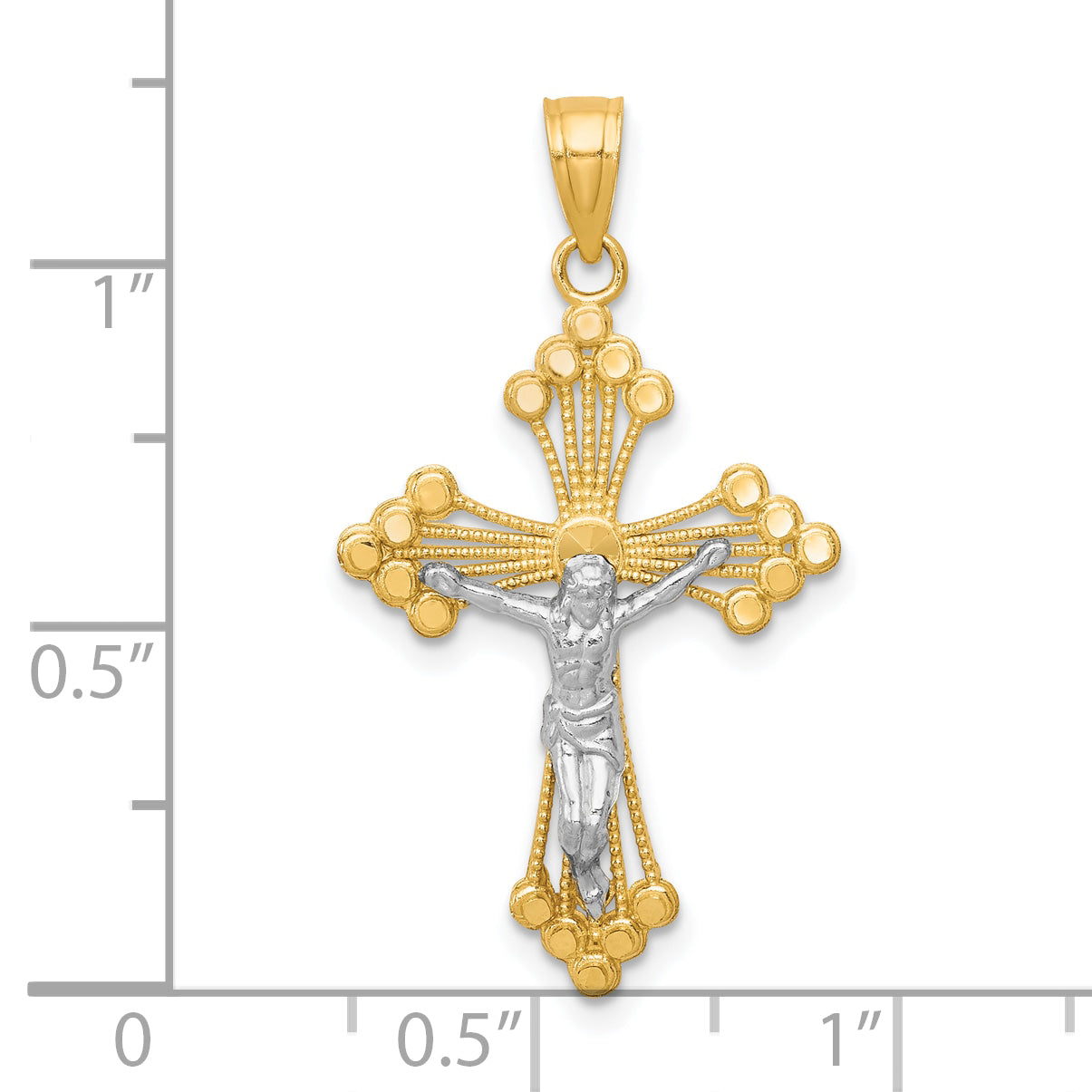 10K Gold & Rhodium Crucifix Pendant with Polished Finish Solid Craftsmanship