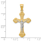 10K Gold Crucifix Pendant with Rhodium Accents, Polished Solid Design