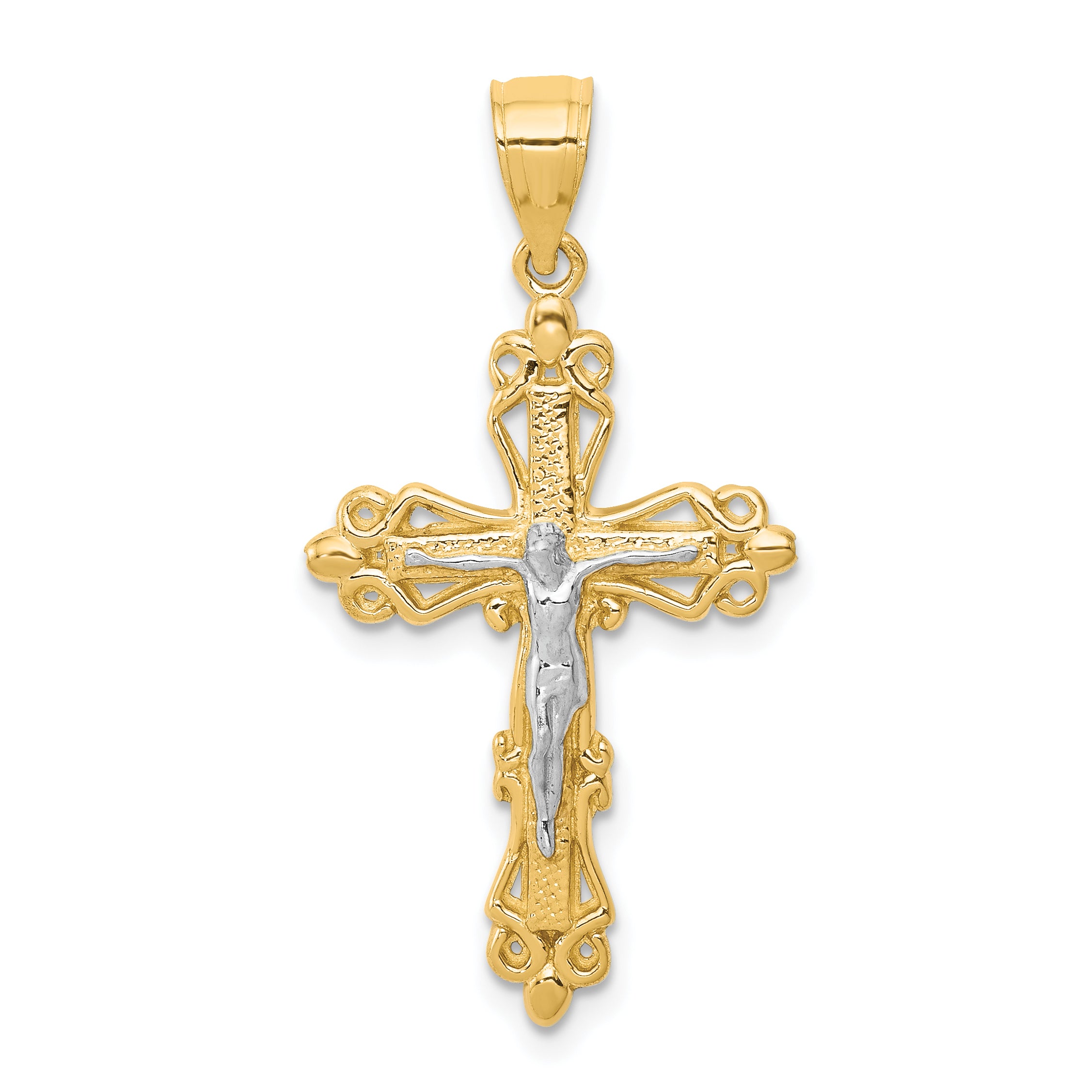 10K w/Rhodium Crucifix Pendant