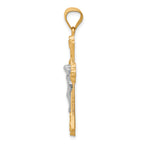 10K Gold Fleur De Lis Crucifix Pendant with Rhodium Accents, Polished Finish