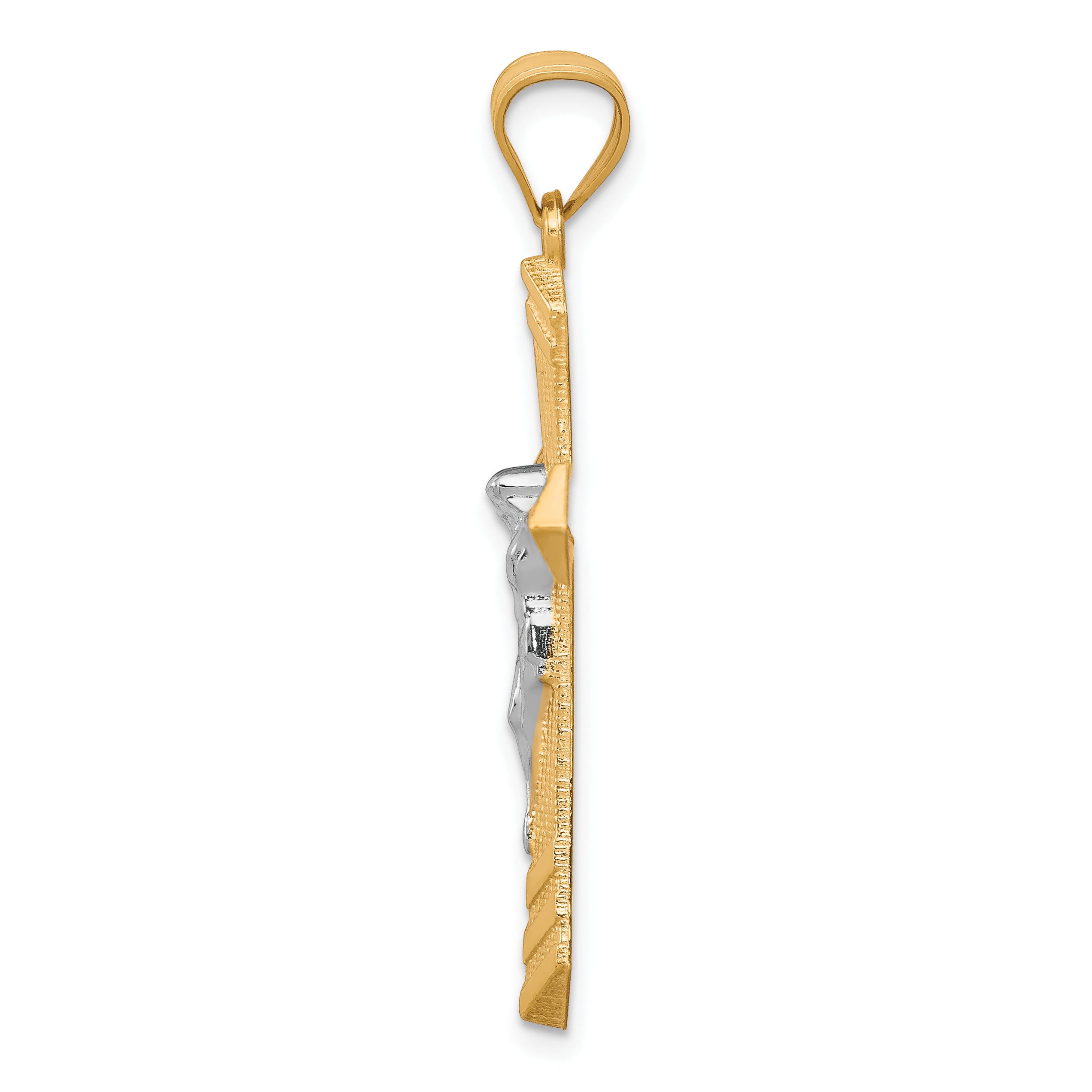 10K Gold Rhodium Accented Passion Crucifix Pendant Polished Solid Design