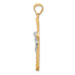 10K Gold Rhodium Accented Passion Crucifix Pendant Polished Solid Design
