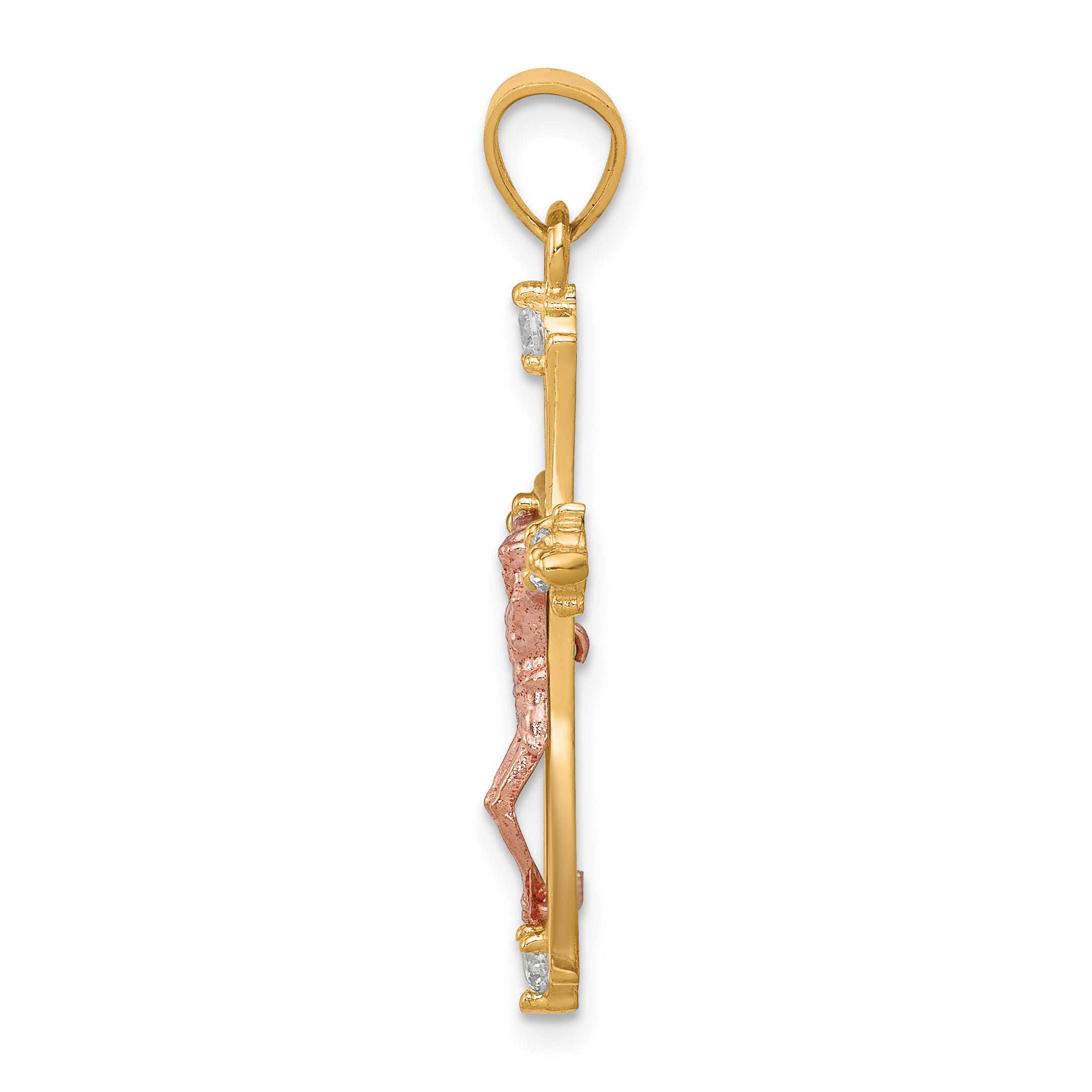10K Two-Tone Gold CZ Crucifix Pendant with Polished Finish