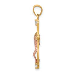 10K Two-Tone Gold CZ Crucifix Pendant with Polished Finish
