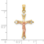 10K Two-Tone Gold CZ Crucifix Pendant with Polished Finish
