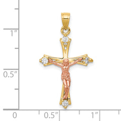 10K Two-Tone Gold CZ Crucifix Pendant with Polished Finish