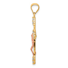 10K Two-Tone Gold CZ Crucifix Pendant with Polished Finish