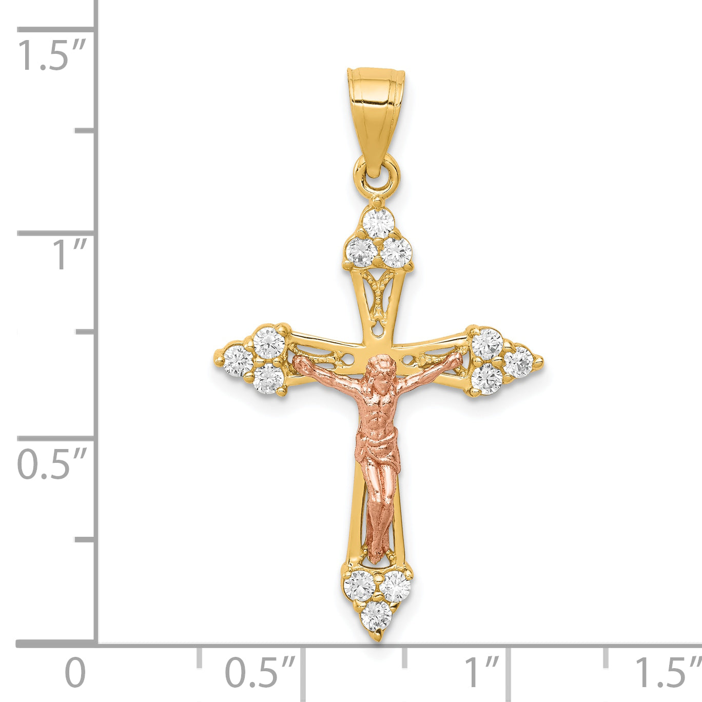 10K Two-Tone Gold CZ Crucifix Pendant with Polished Finish