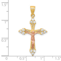 10k Two-tone CZ Crucifix Pendant