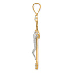 10K Gold CZ Crucifix Pendant with Polished Rhodium Accents  63mm Elegant Design