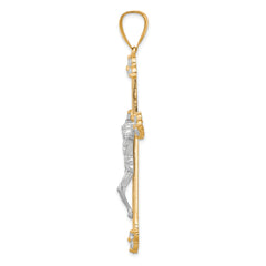 10K Gold CZ Crucifix Pendant with Polished Rhodium Accents  63mm Elegant Design
