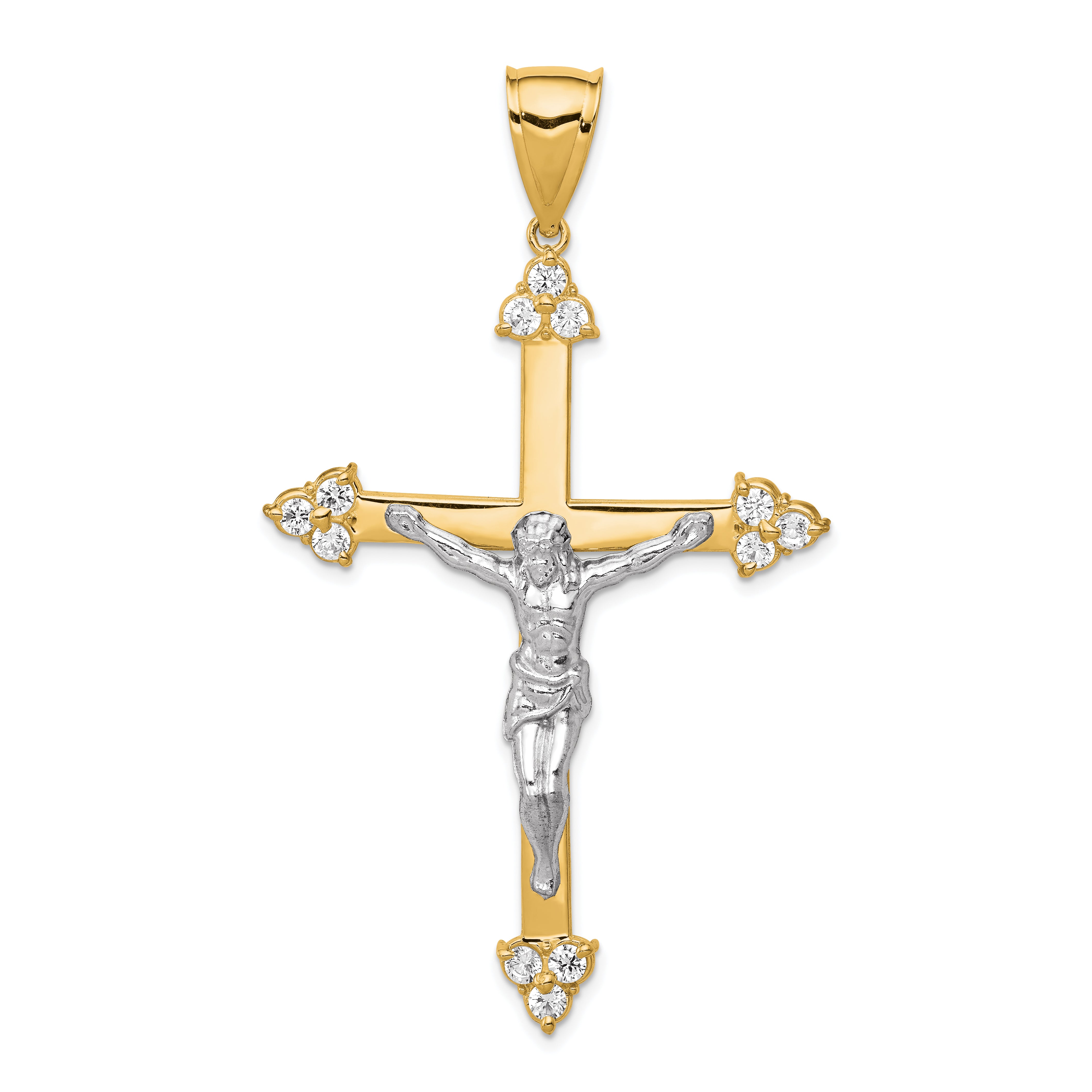10K w/Rhodium CZ Crucifix Pendant