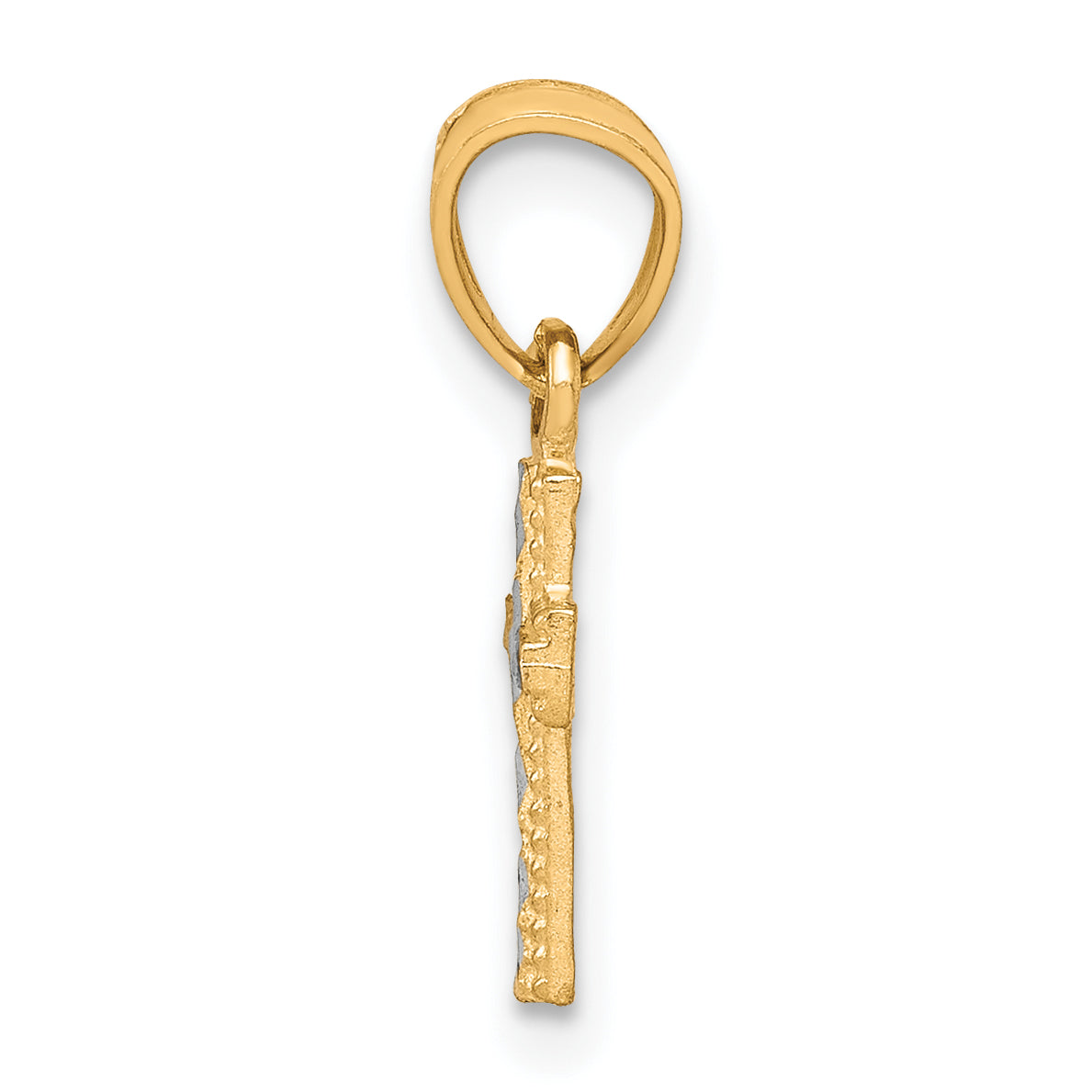 10K Gold Cross Pendant with Rhodium Accents and Polished Finish